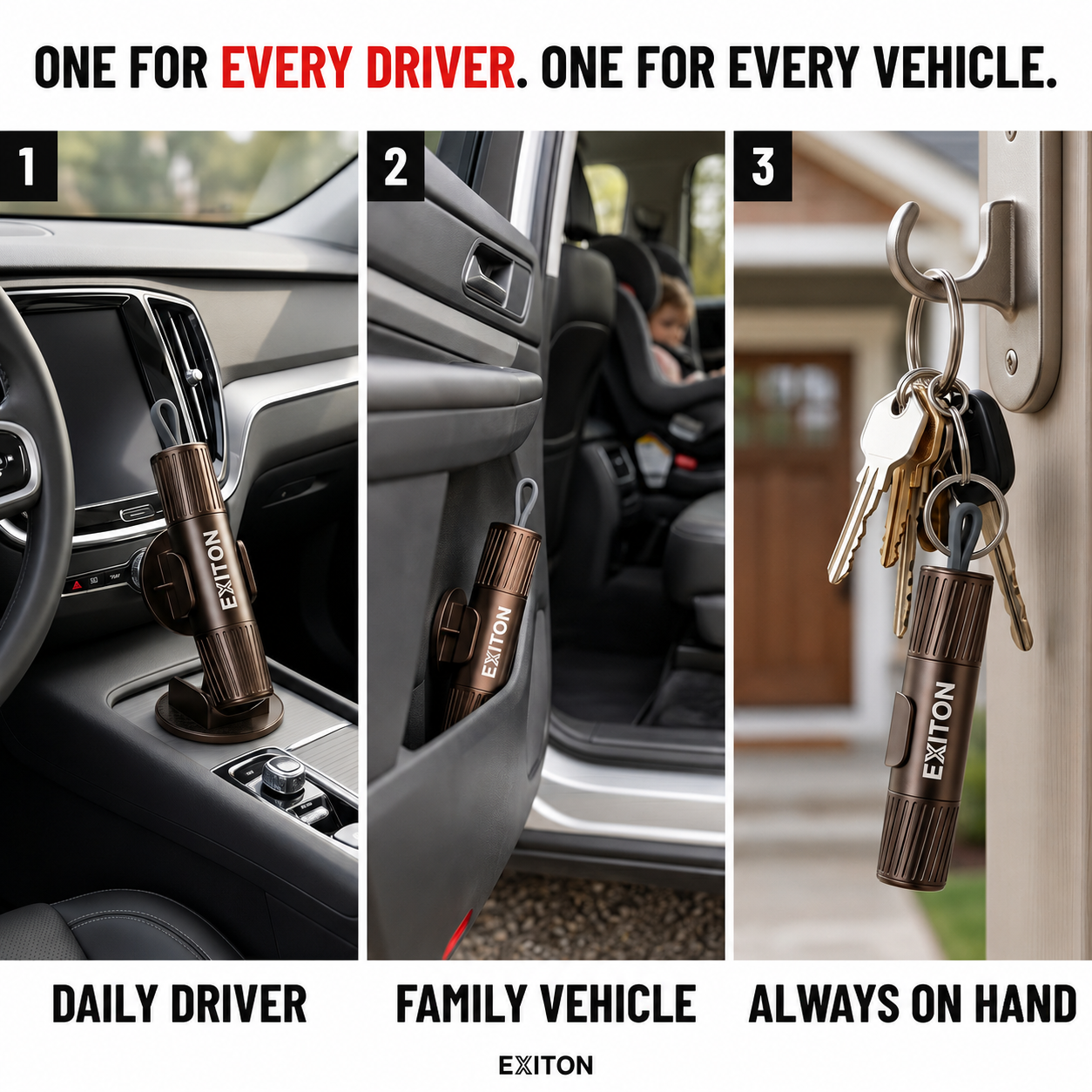 EXITON RapidExit | Car Escape Tool — Glass Breaker & Belt Cutter