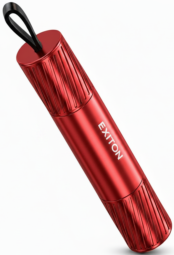 Two Exton products, one red and one black, on a white background