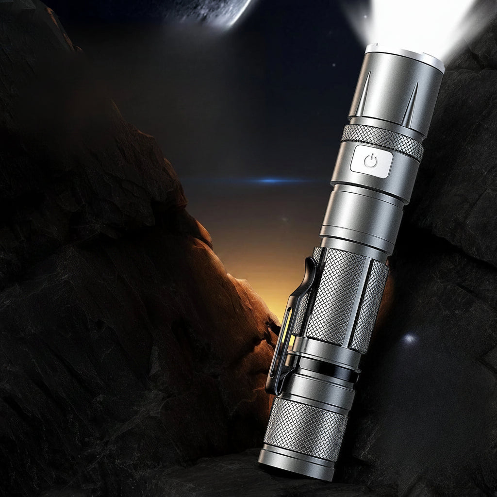 EXITON FlashGuard – Tactical LED Flashlight with Zoom & USB-C Charging